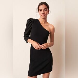 NWT Ba&sh Tanya One Shoulder Mini Sweater Rib Dress Robe in Black Yack Blend